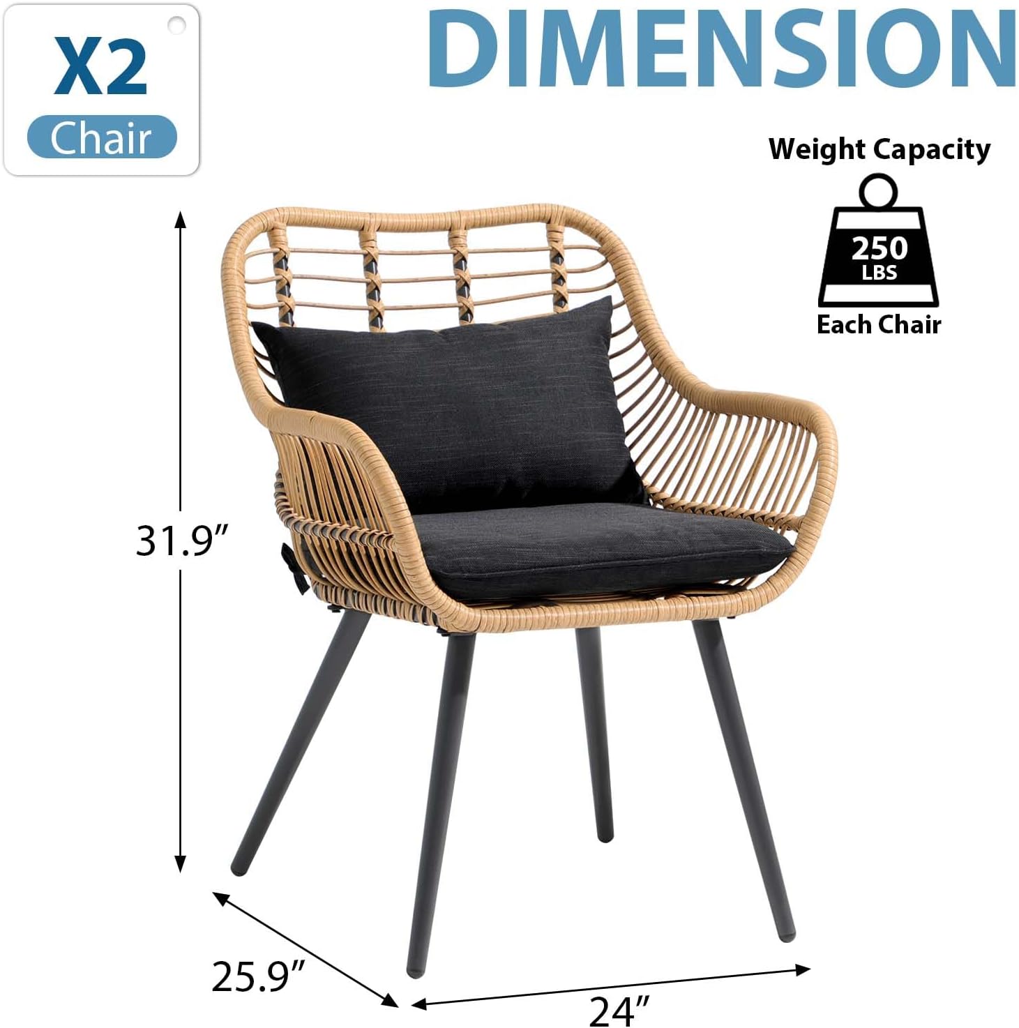 Outdoor Wicker Chairs Set of 2