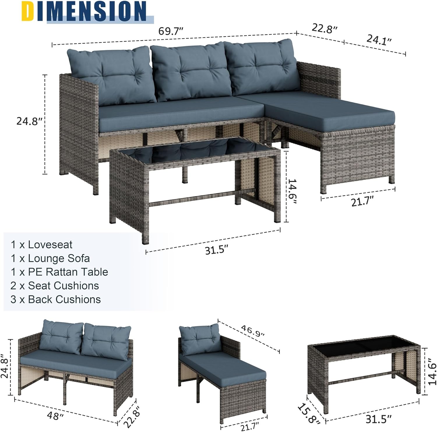 3 Pieces Patio Furniture Sets