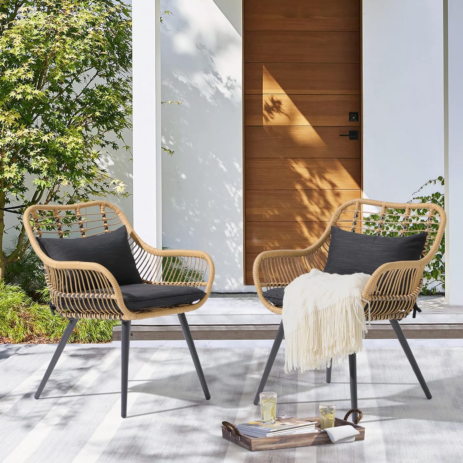 Outdoor Wicker Chairs Set of 2