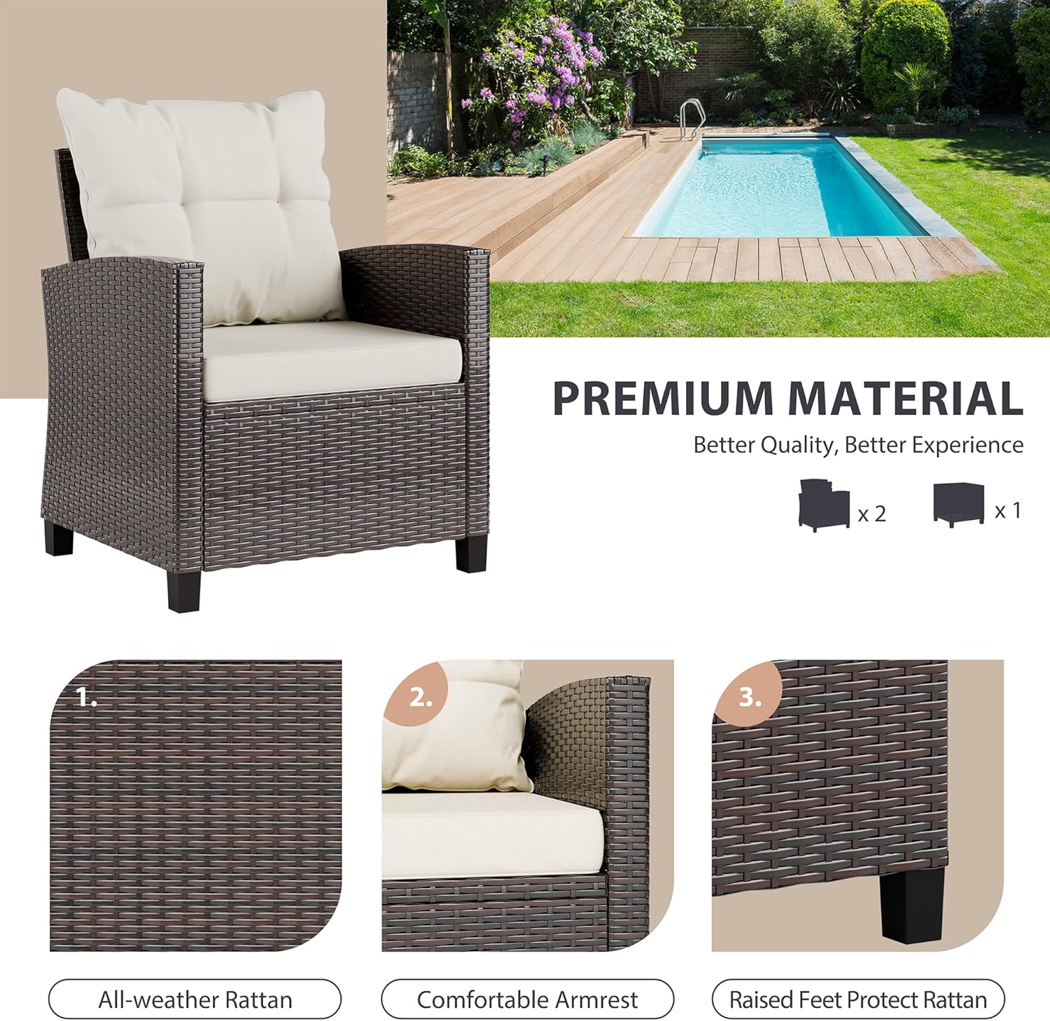 3 Pieces Patio Furniture Set 