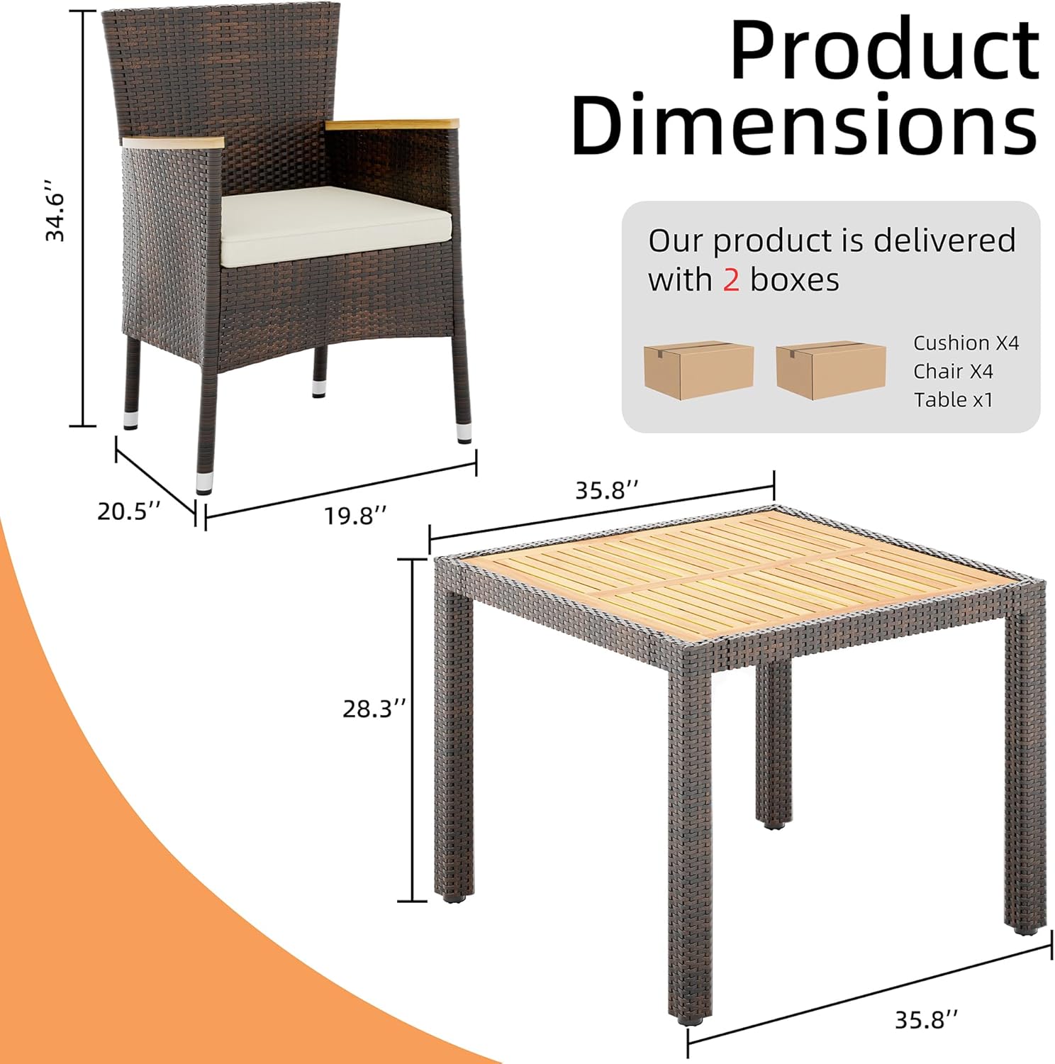5 Piece Small Patio Dining Set Brown