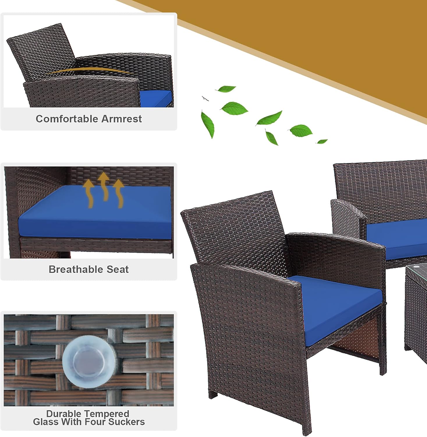 4PCS Patio Rattan Furniture Set