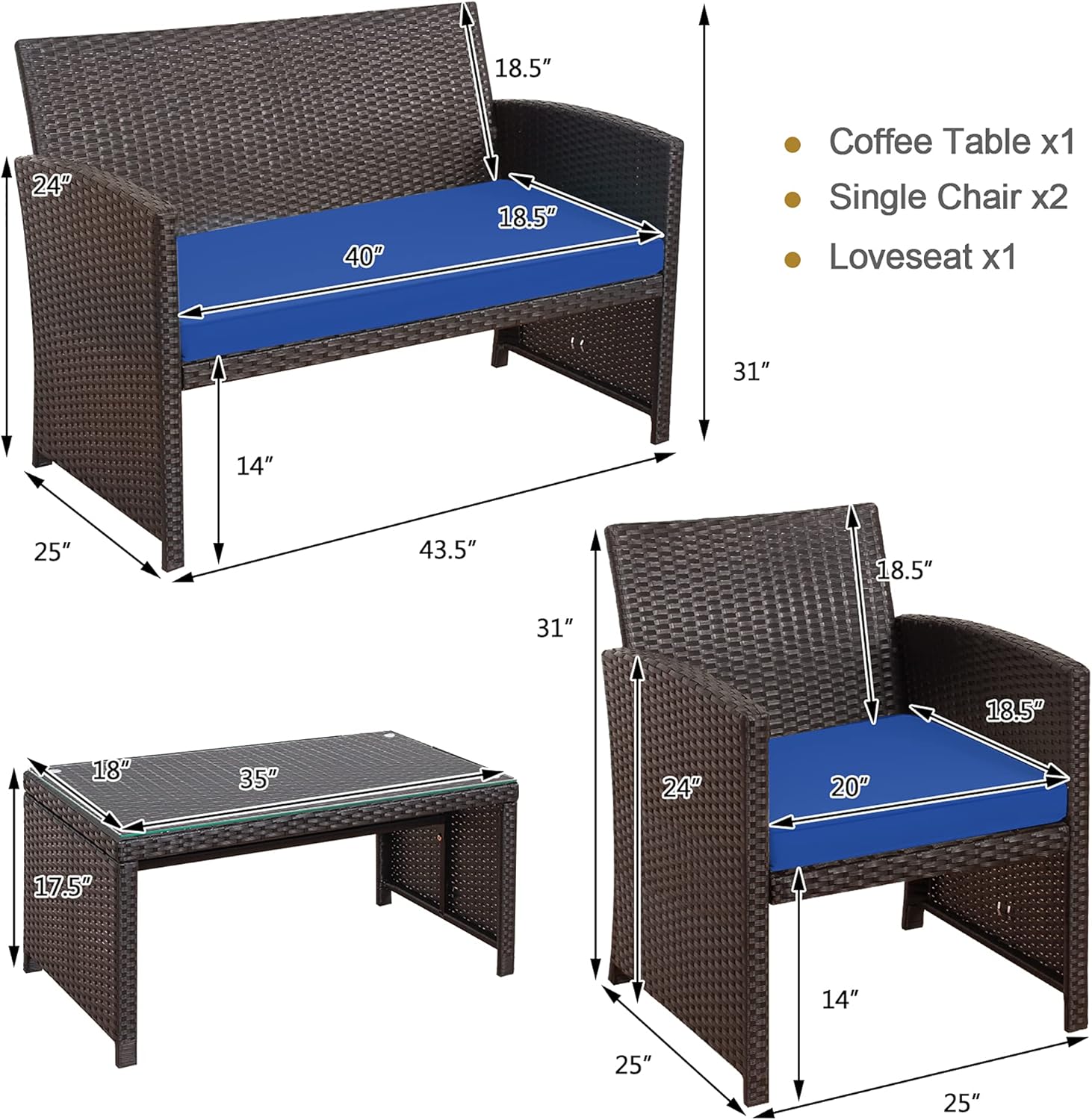 4PCS Patio Rattan Furniture Set