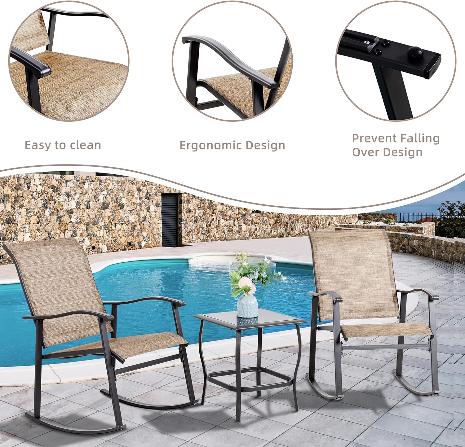  3 Piece Outdoor Rocking Bistro Set