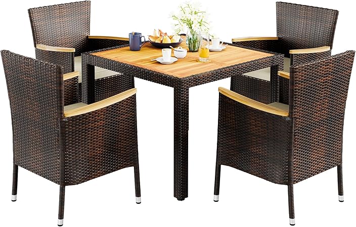 5 Piece Small Patio Dining Set Brown