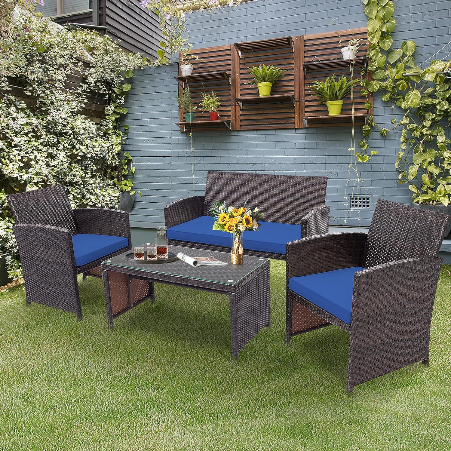 4PCS Patio Rattan Furniture Set