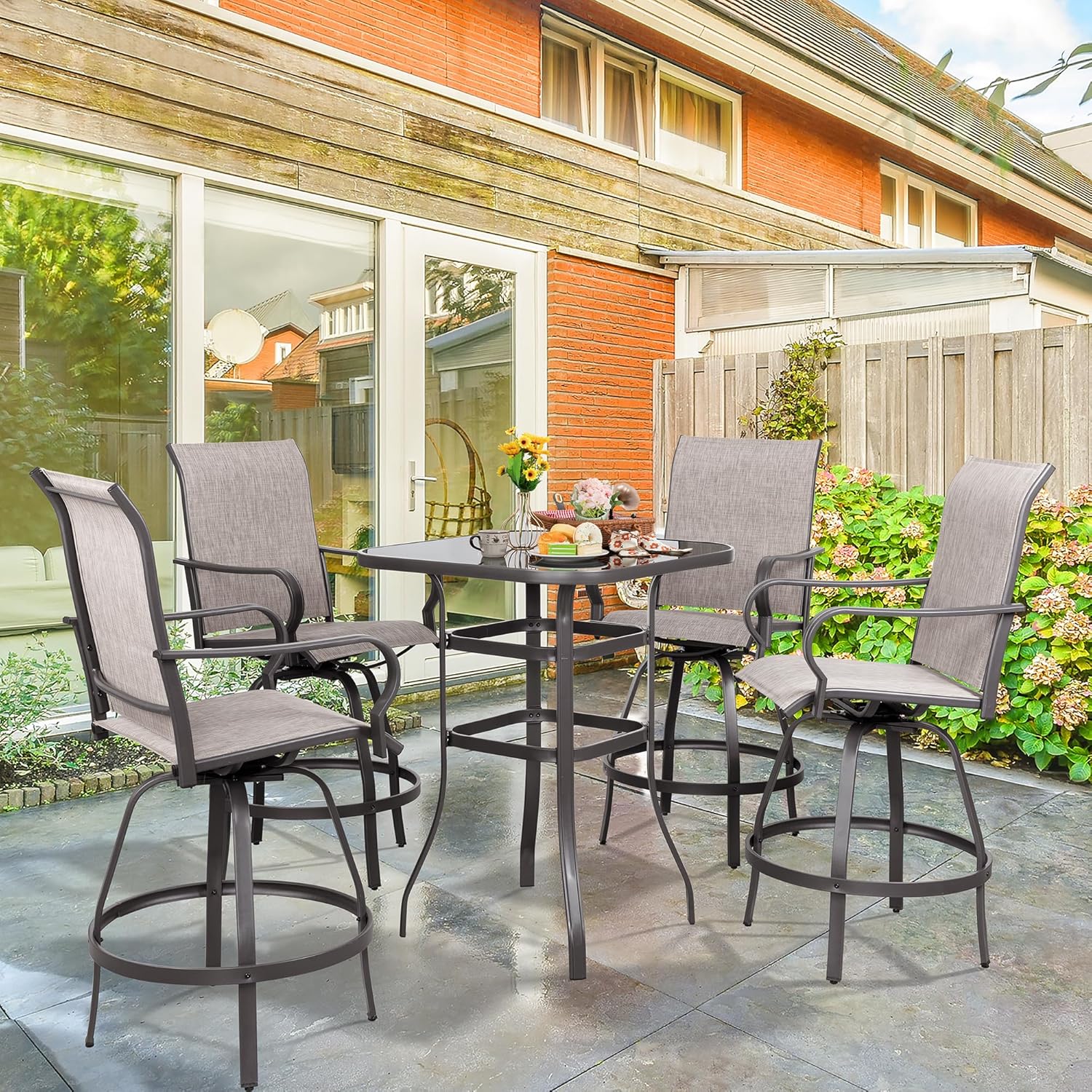 5 Piece Patio Swivel Bar Set
