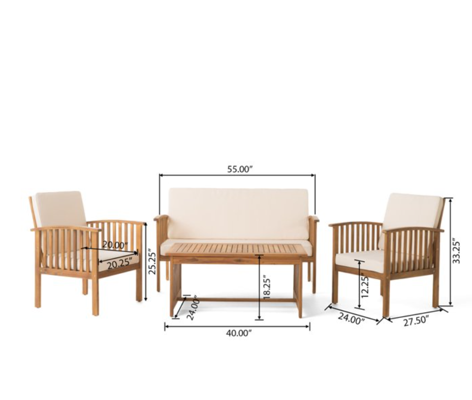 4 Piece Outdoor Hard Wood Chat Set