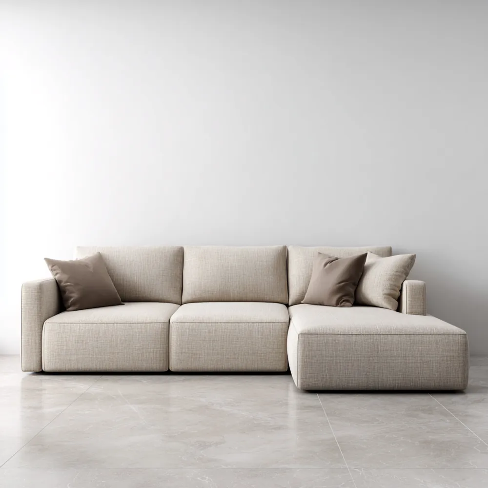 Divano angolare in tessuto 270x150x85 cm - Beige - Design moderno