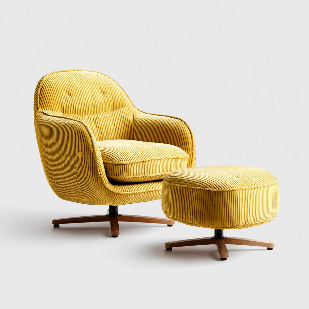 Poltrona relax 85x80x90 cm con poggiapiedi 50x40x40 cm in velluto a coste - Giallo - Design contemporaneo