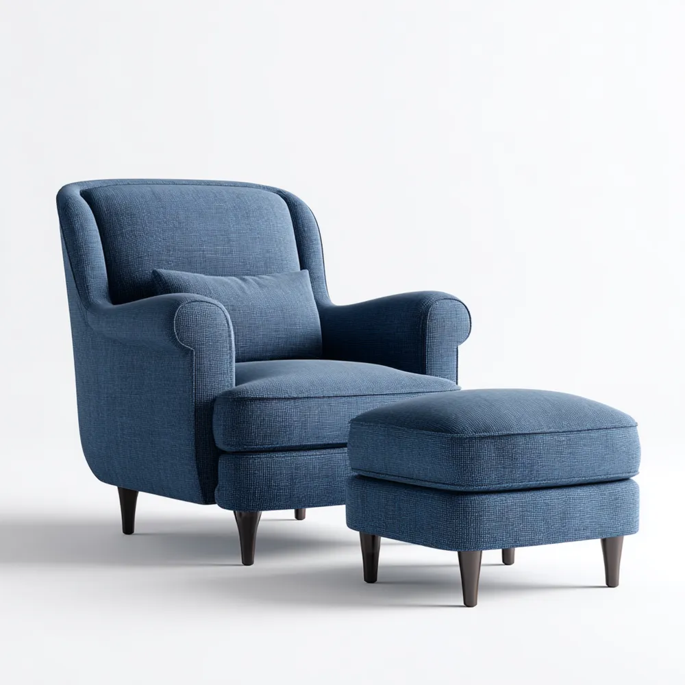 Poltrona relax con poggiapiedi in tessuto 85x90x100 cm – Blu – Design Classico