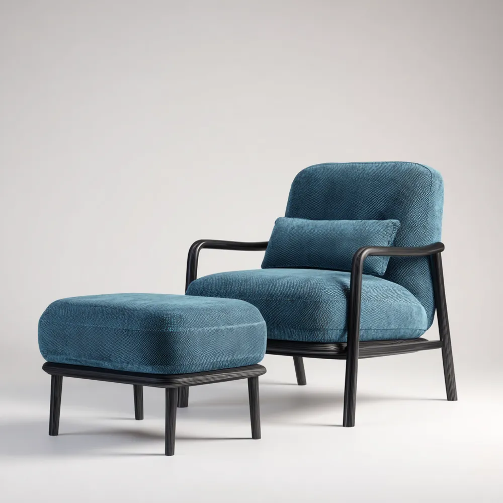 Poltrona relax con poggiapiedi 80x85x90 cm - Tessuto Blu - Design moderno