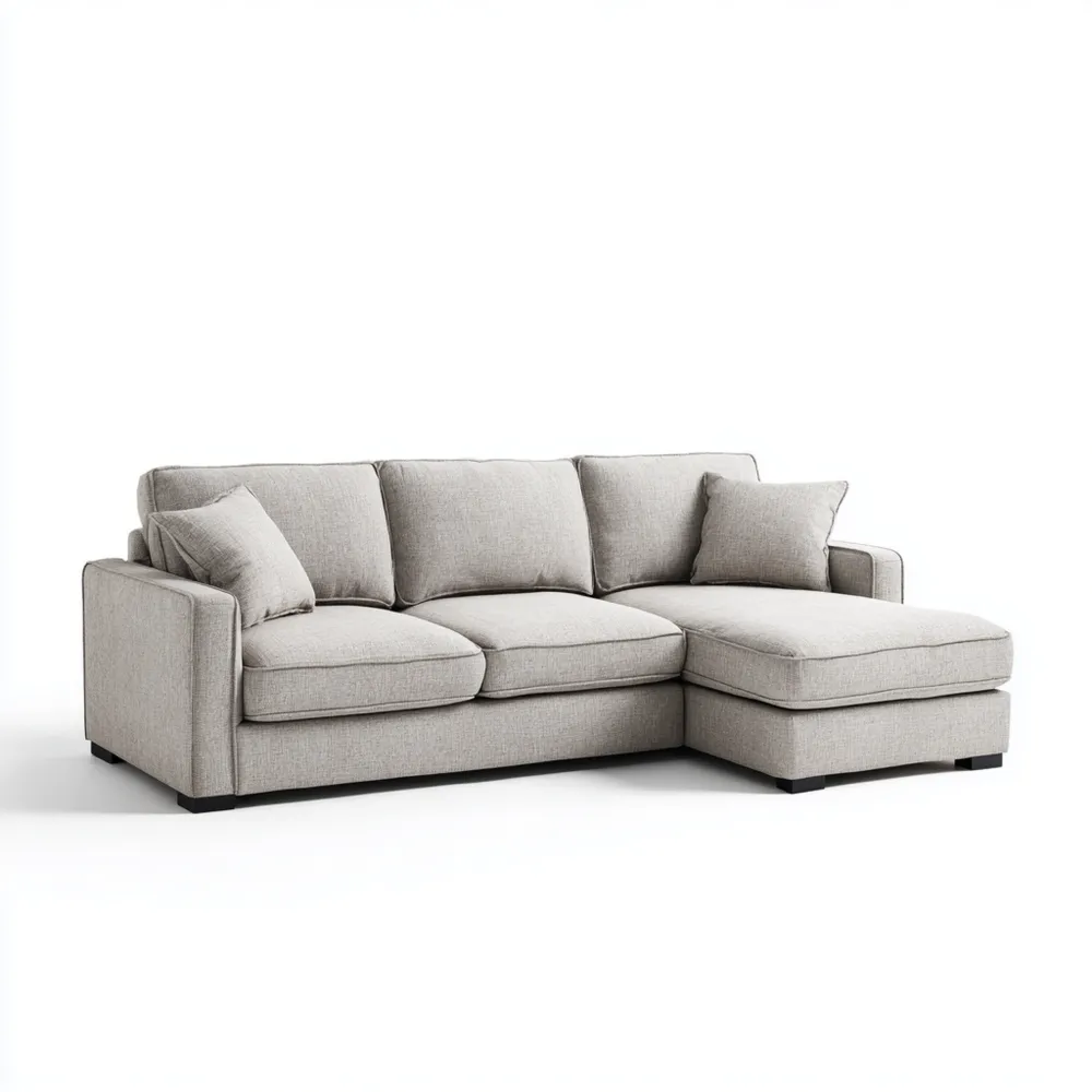 Divano angolare in tessuto 250x150x85 cm - Grigio chiaro - Design contemporaneo