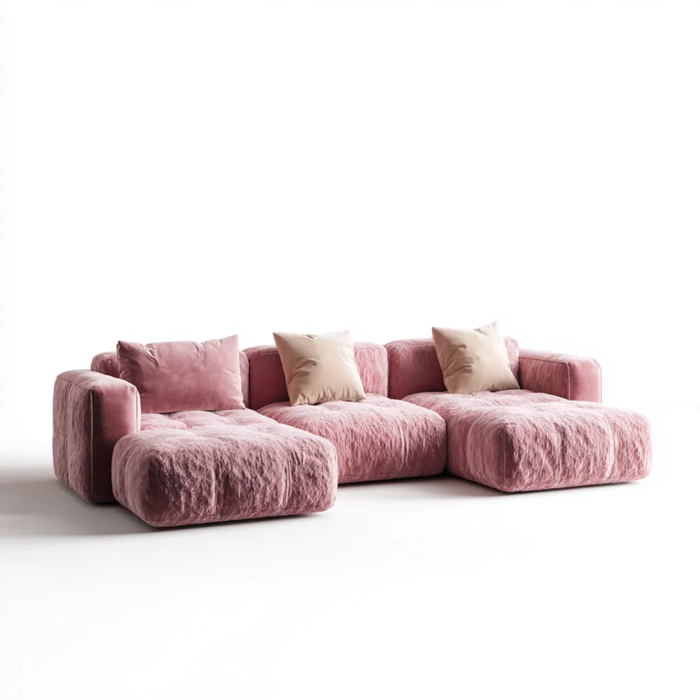 Divano angolare in tessuto vellutato 300x150x80 cm - Rosa