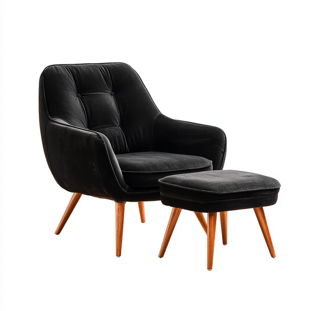 Poltrona relax in velluto Nero con poggiapiedi - 75x85x80 cm