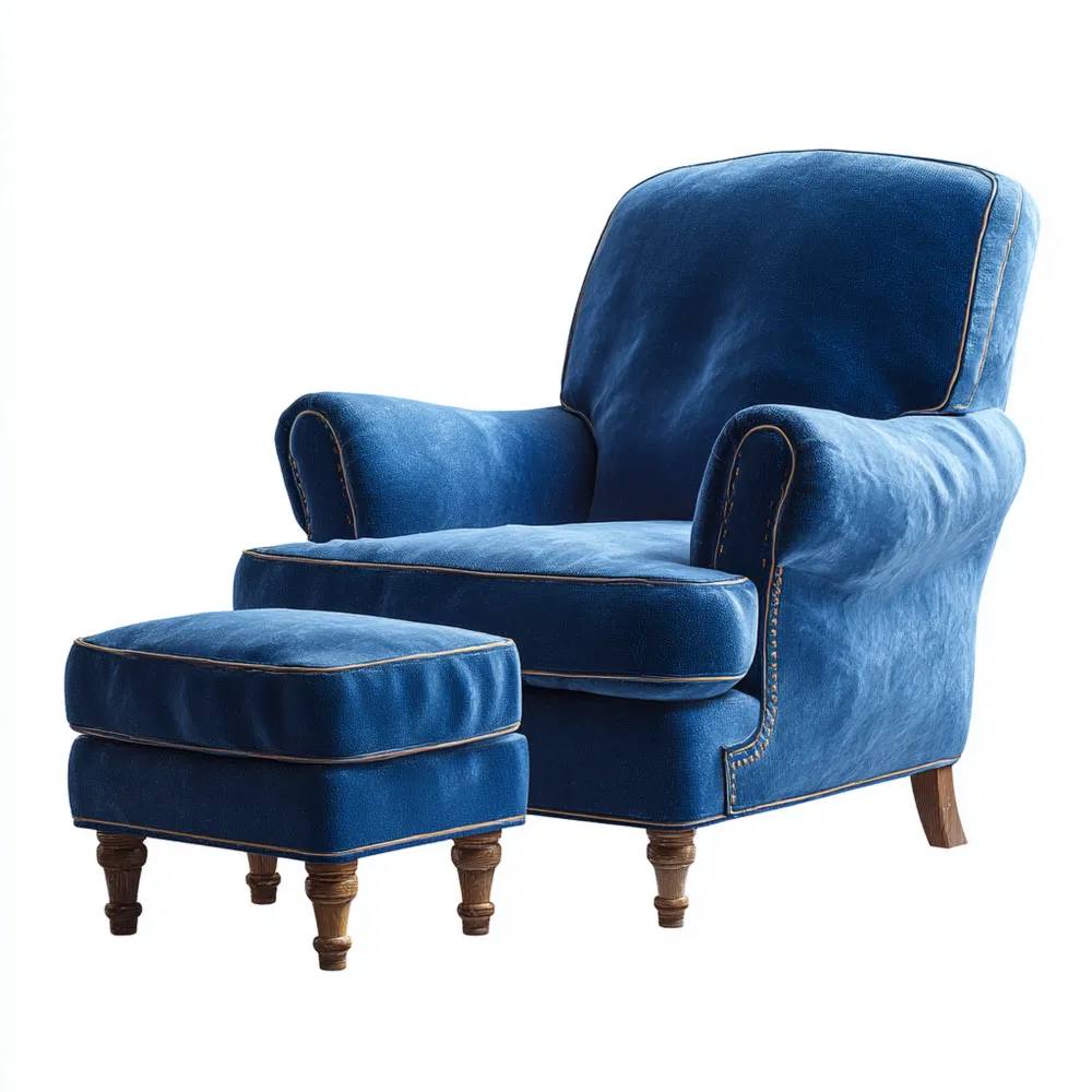 Poltrona relax imbottita in pelle 90x85x100 cm con poggiapiedi 60x45x40 cm - Blu - Classico