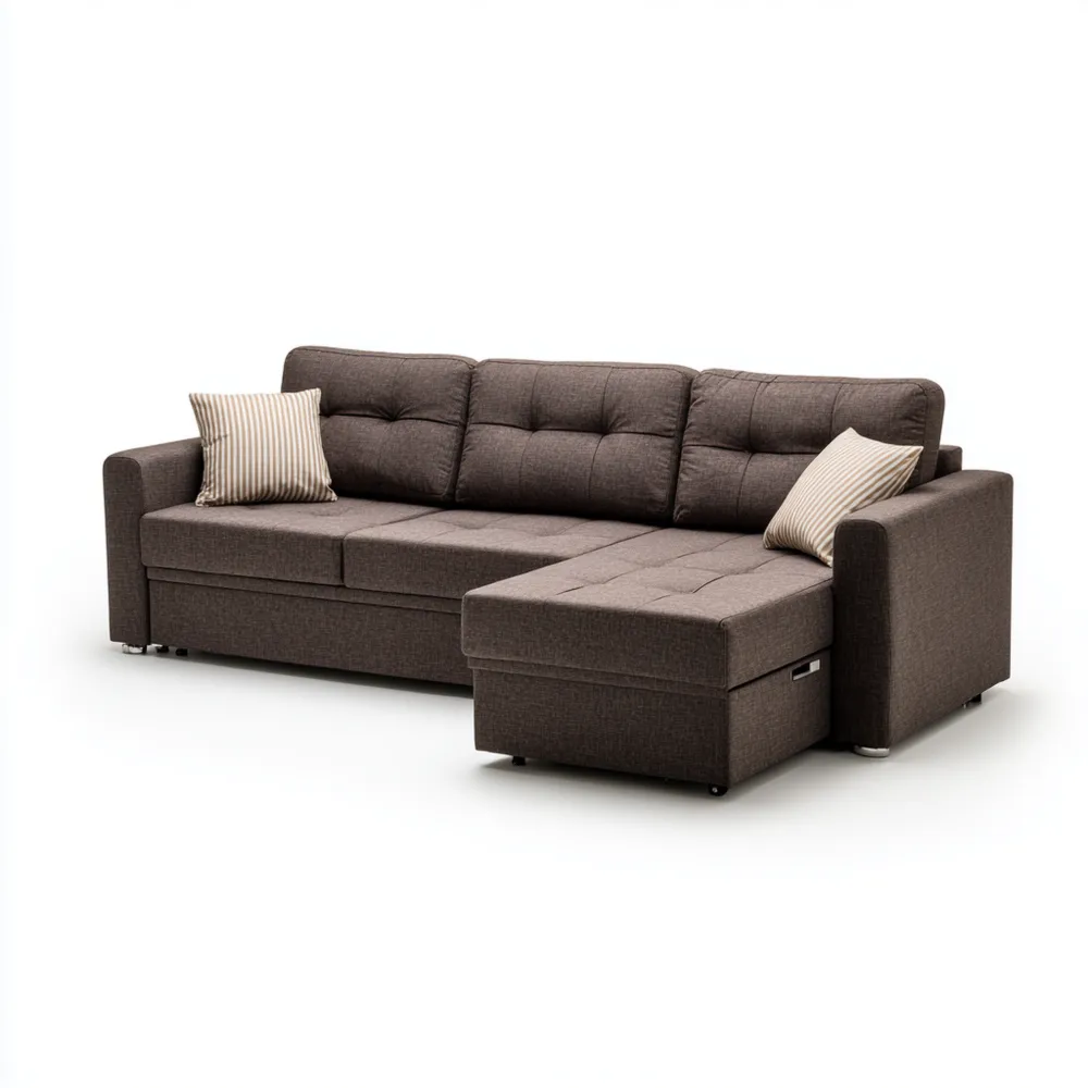 Divano angolare in tessuto 280x160x85 cm - Marrone - Design moderno