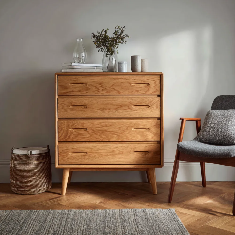 Cassettiera in legno massello 60x40x80 cm - 4 cassetti - Rovere Naturale