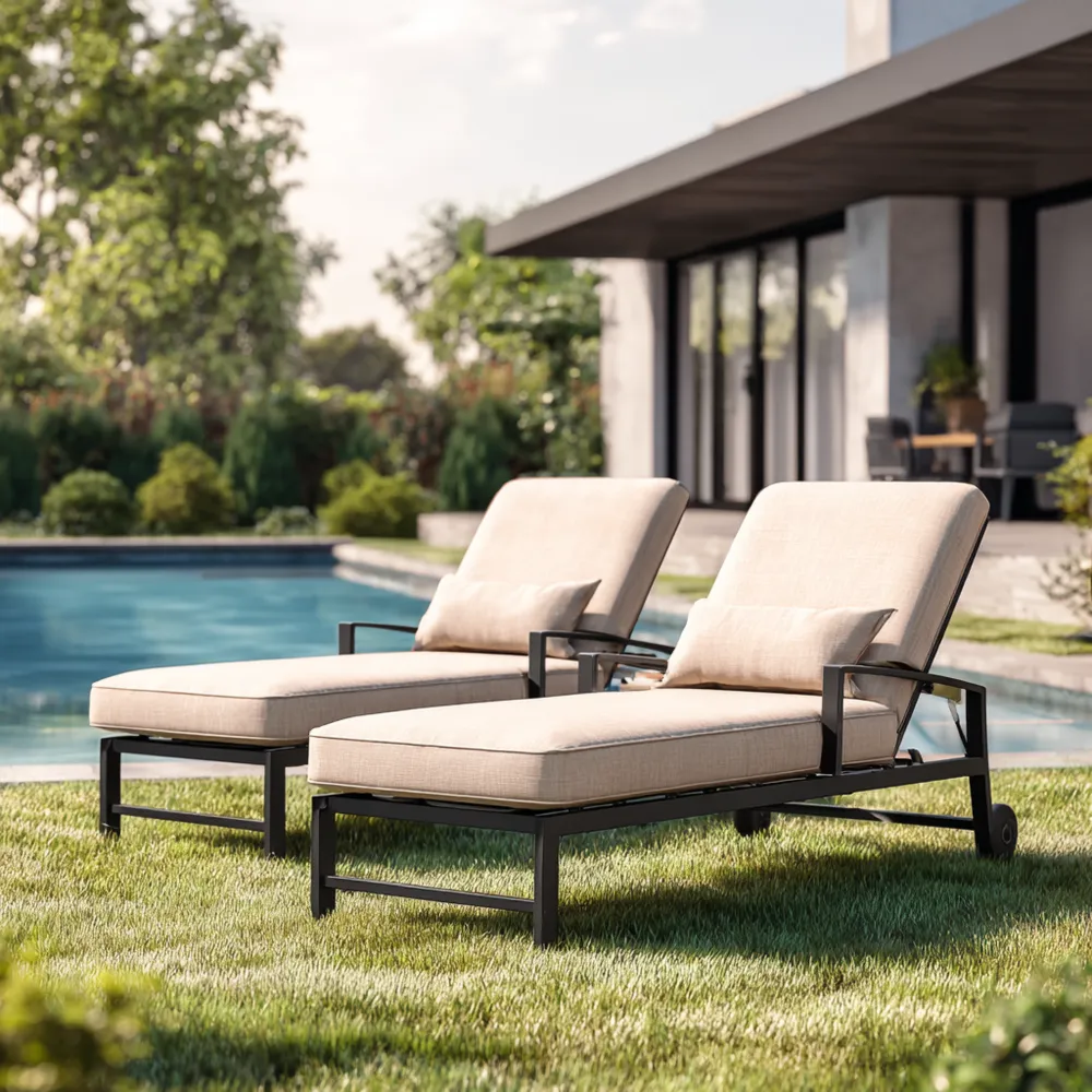 Lettino prendisole 200x70x35 cm in alluminio con tessuto Beige schienale regolabile per esterno