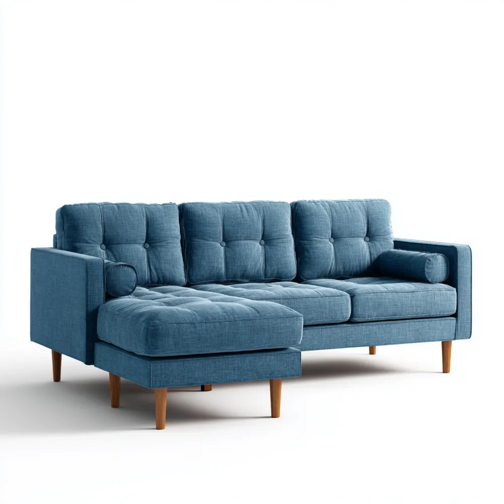 Divano angolare in tessuto 250x150x80 cm - Blu - Design moderno