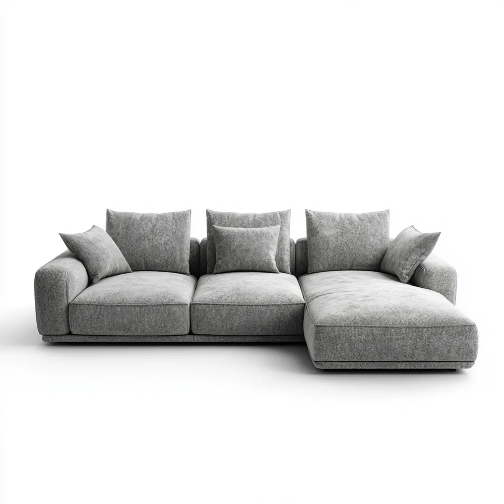 Divano angolare in tessuto 300x105x90 cm – Grigio chiaro – Design moderno