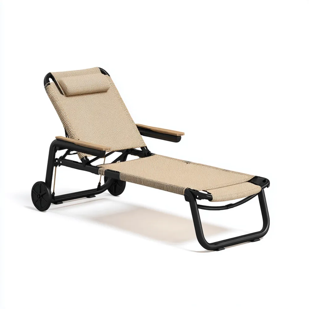 Lettino prendisole pieghevole 200x70x35 cm – Metallo e tessuto intrecciato – Beige – Design moderno