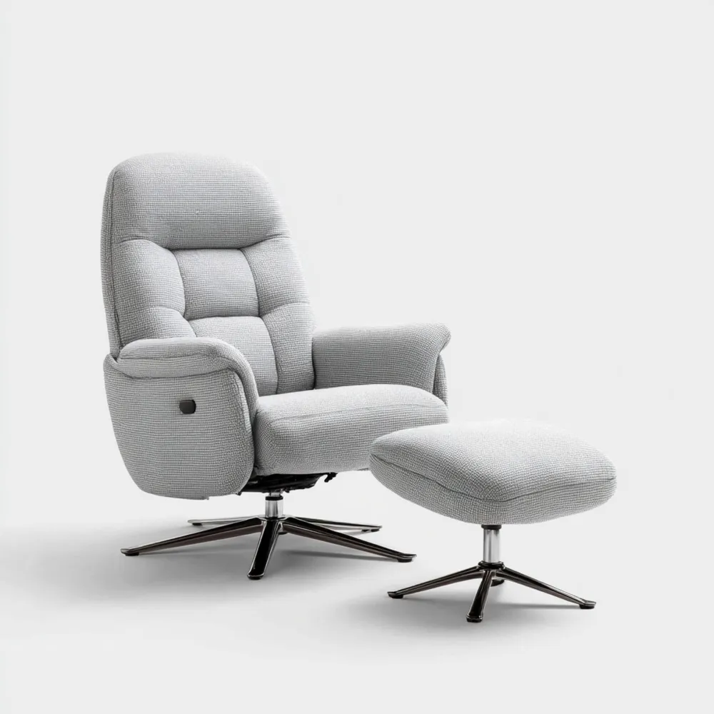 Poltrona relax tessuto Grigio chiaro con poggiapiedi – Design moderno 85x90x100 cm