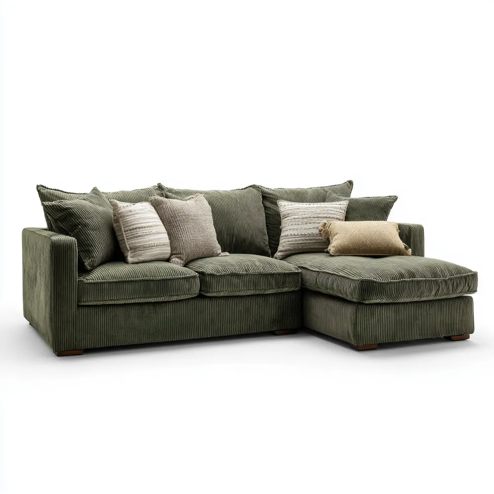 Divano angolare in tessuto 250x150x85 cm – Verde – Design moderno