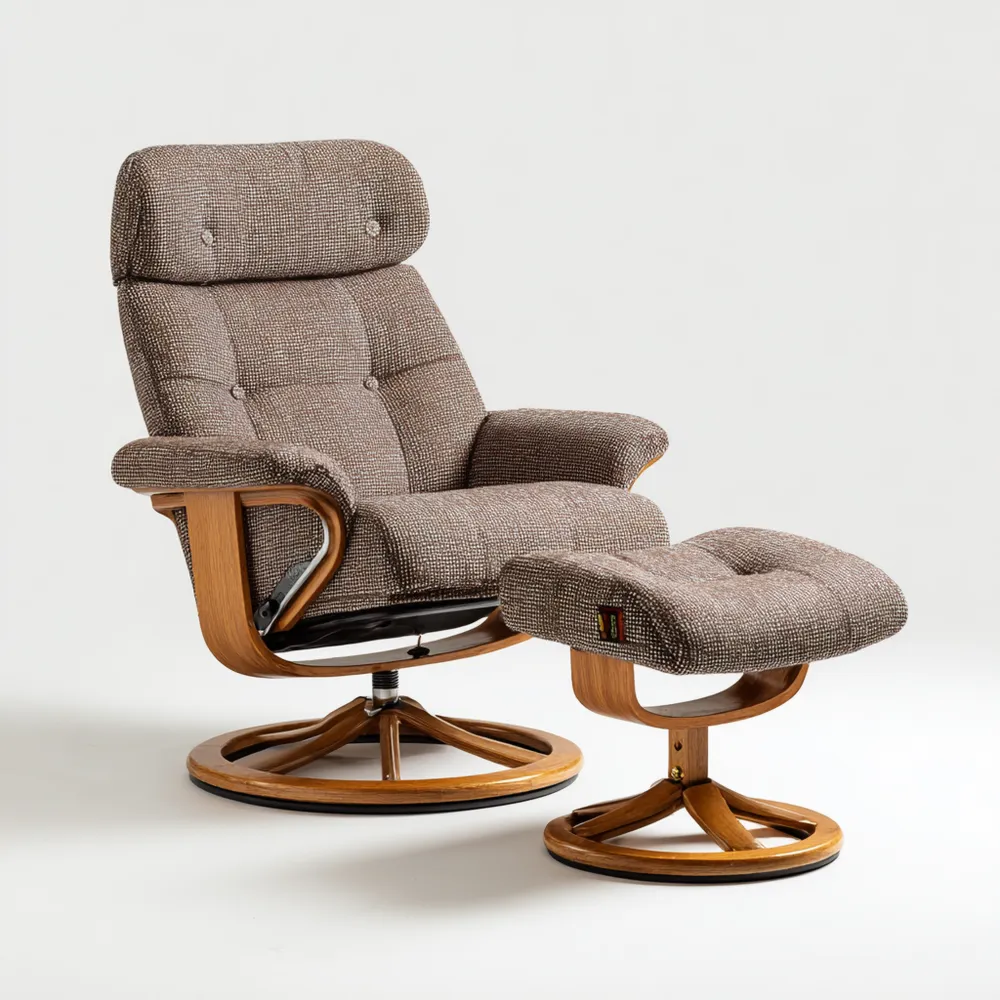 Poltrona relax 85x80x100 cm con poggiapiedi 49x40x41 cm in tessuto Marrone - Design ergonomico