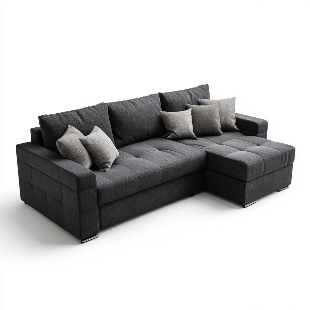 Divano angolare in tessuto 250x150x85 cm - Grigio Scuro - Design moderno