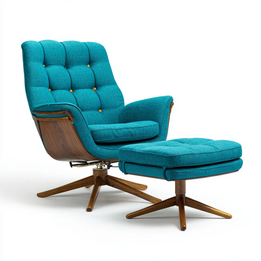 Poltrona relax 90x80x100 cm con poggiapiedi 50x40x40 cm - Tessuto Turchese - Design Moderno