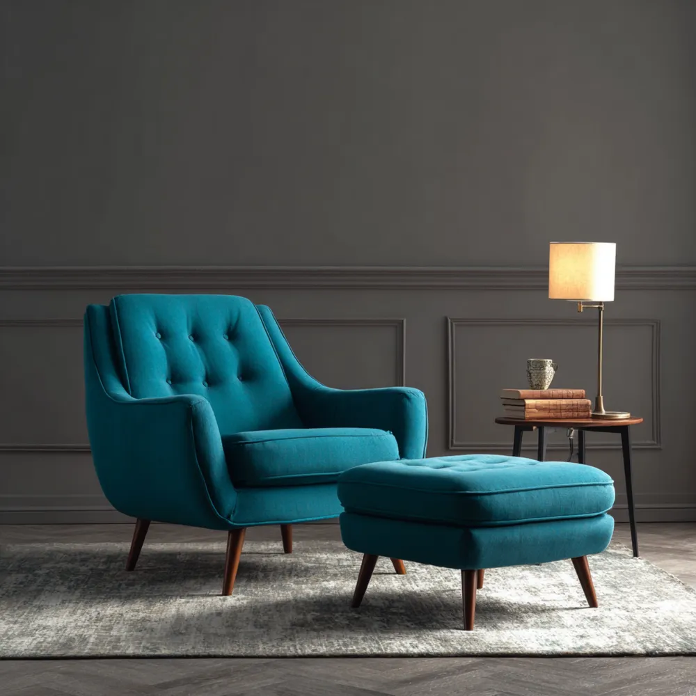 Poltrona relax in tessuto 75x85x100 cm Blu Petrolio con poggiapiedi 60x50x40 cm - Design classico