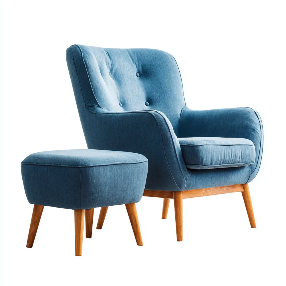 Poltrona relax in tessuto Blu 90x80x100 cm con poggiapiedi 50x40x40 cm - Design Retrò