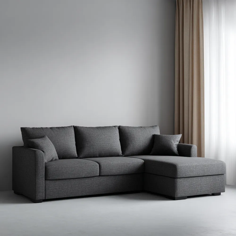 Divano angolare in tessuto 300x200x90 cm – Grigio Scuro – Design moderno