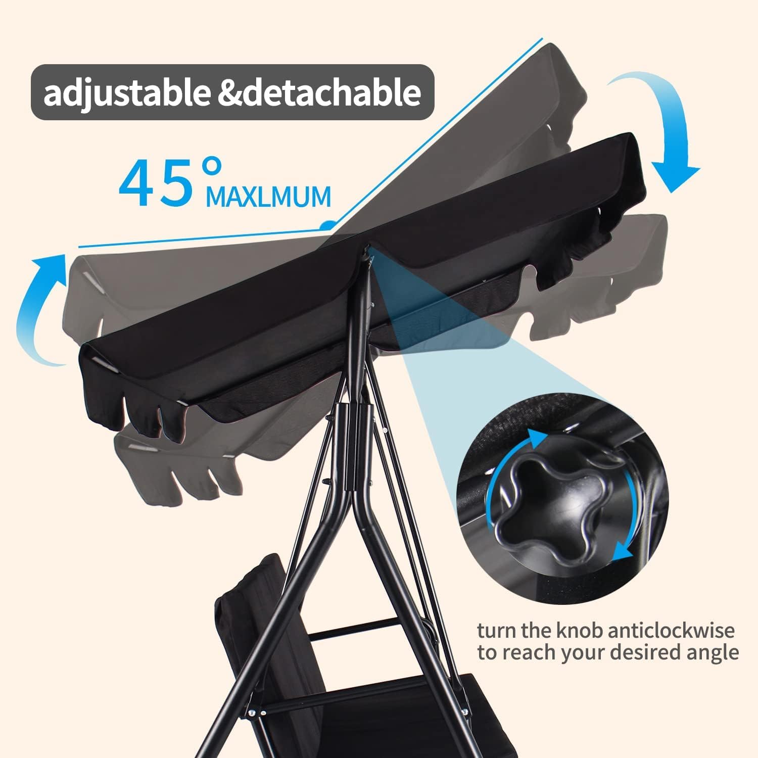 3-Seat Patio Swing Chair Black