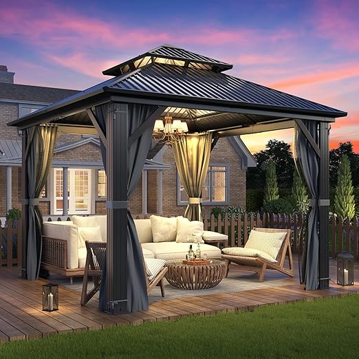 9.5x9.5FT Outdoor Hardtop Gazebo with Double Roof 