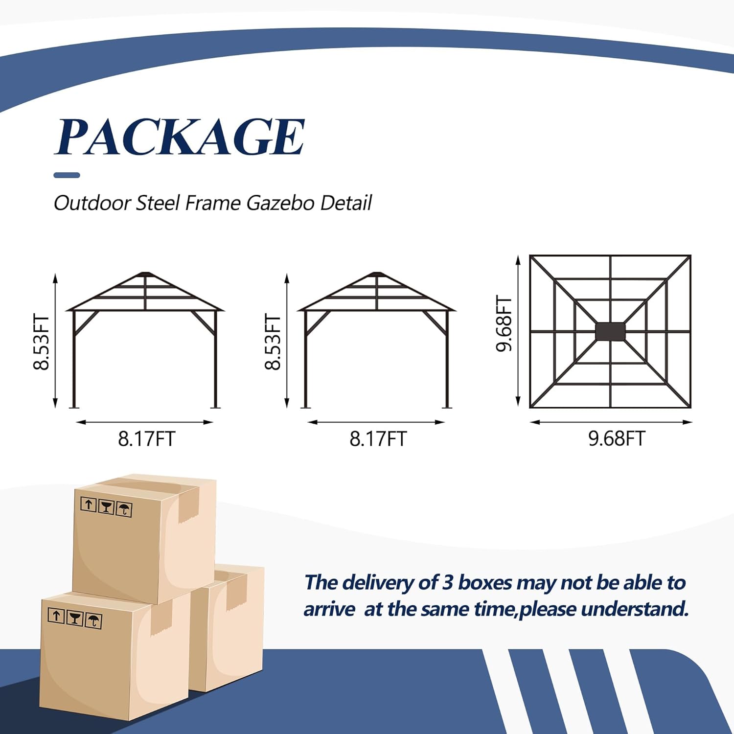 10’x10’ Patio Hardtop Gazebo with Polycarbonate Roof