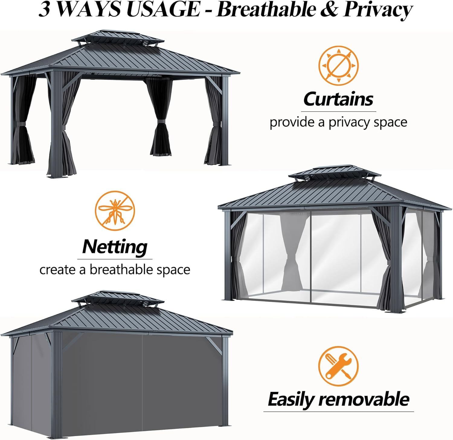 12'x14' Outdoor Hardtop Gazebo with Double Roof 