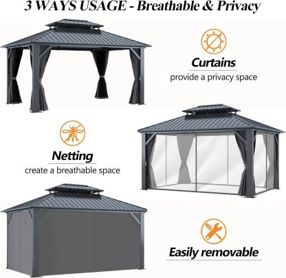 12'x14' Outdoor Hardtop Gazebo with Double Roof 