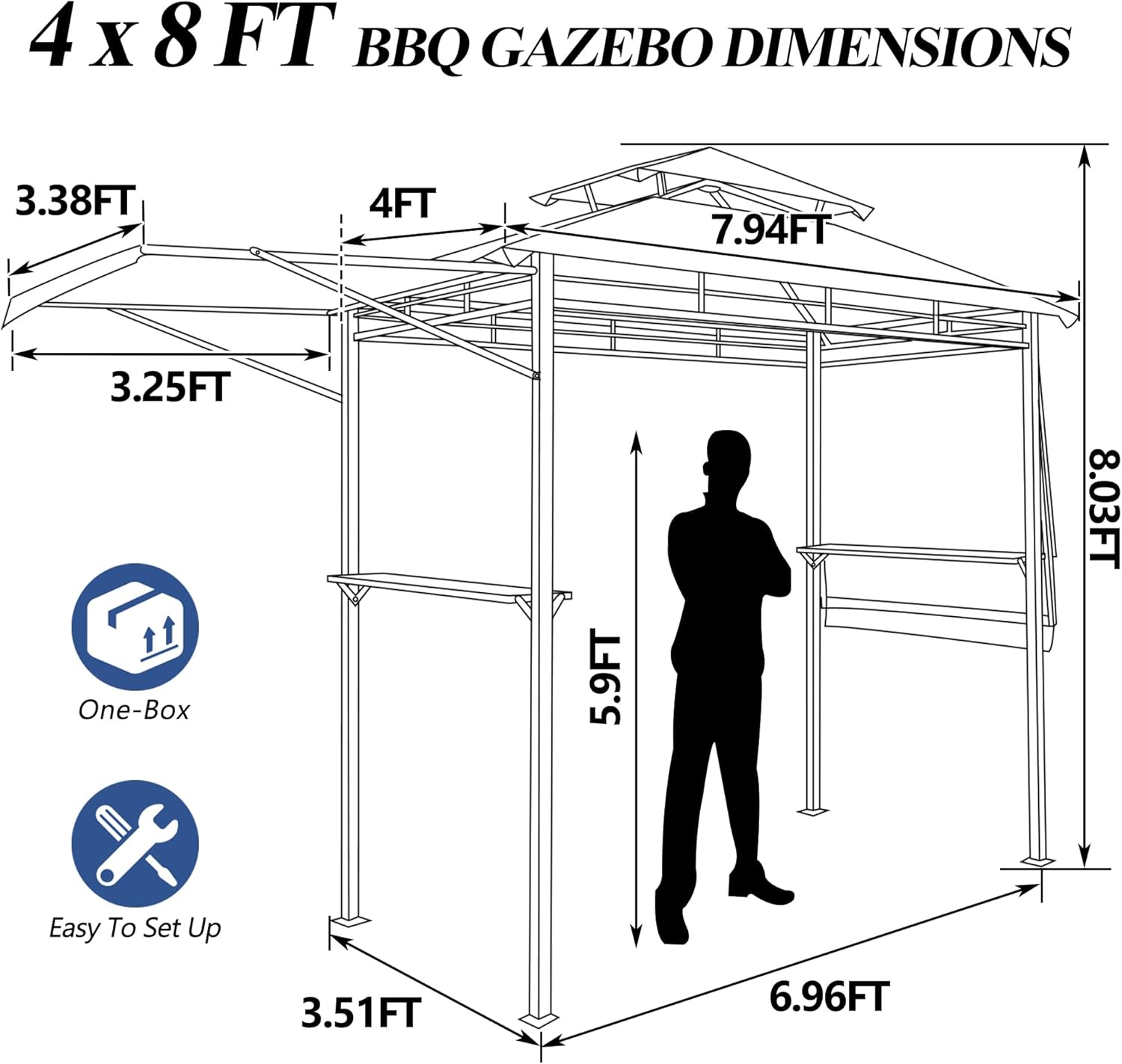 8'x5' Outdoor Grill Gazebo Grey
