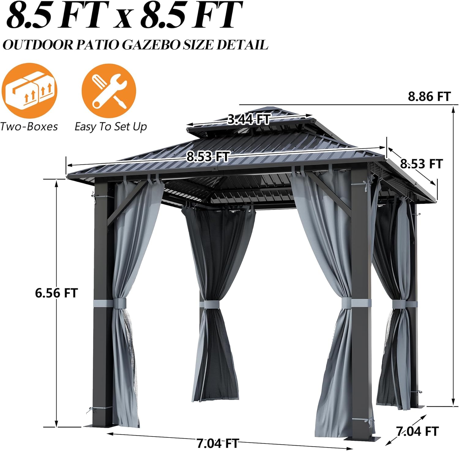  8.5x8.5FT Outdoor Hardtop Gazebo with Double Roof