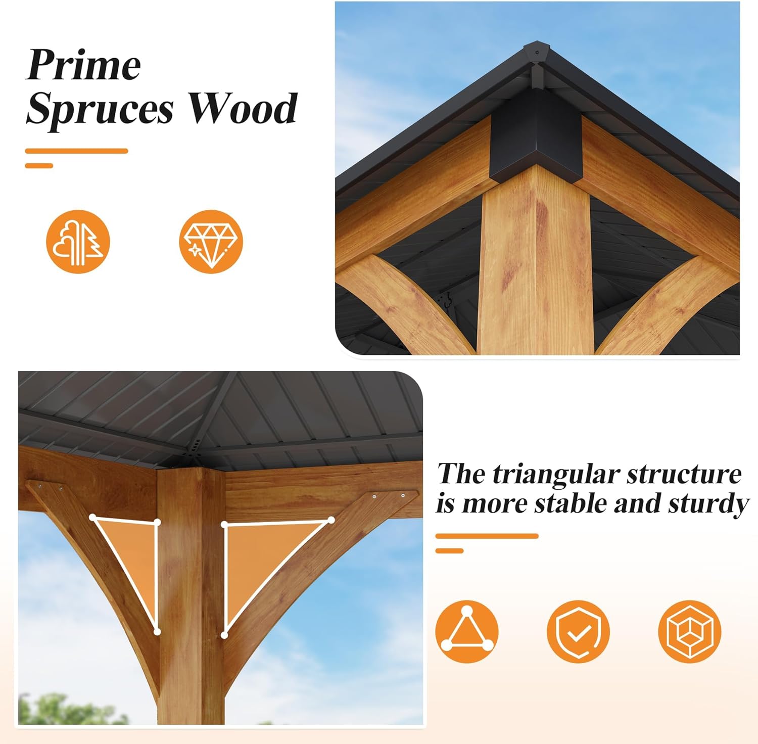 12’x 20’ Outdoor Spruce Wood Gazebo