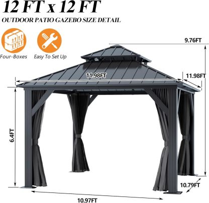  12'x12' Outdoor Hardtop Gazebo with Double Roof