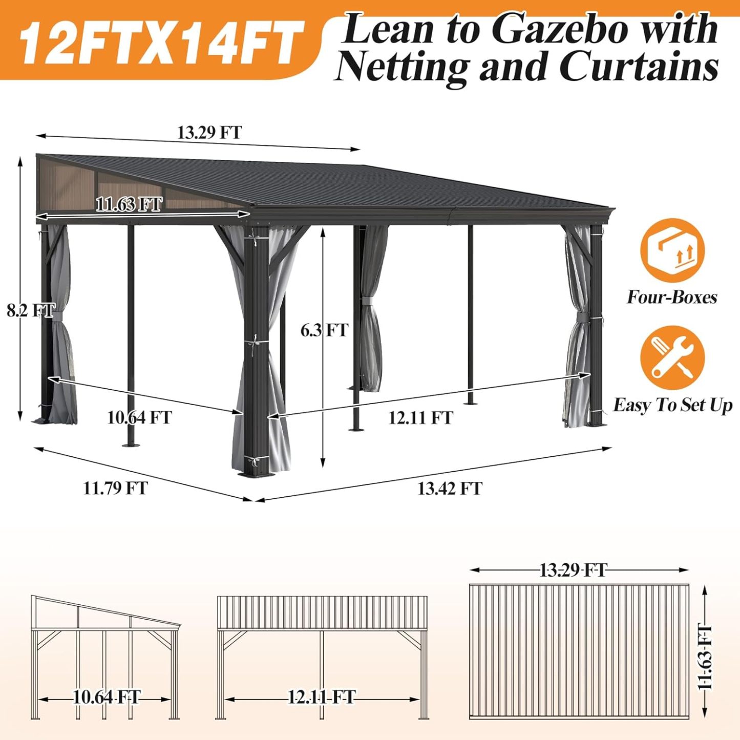 12' x 14' Lean to Hardtop Gazebo for Patio