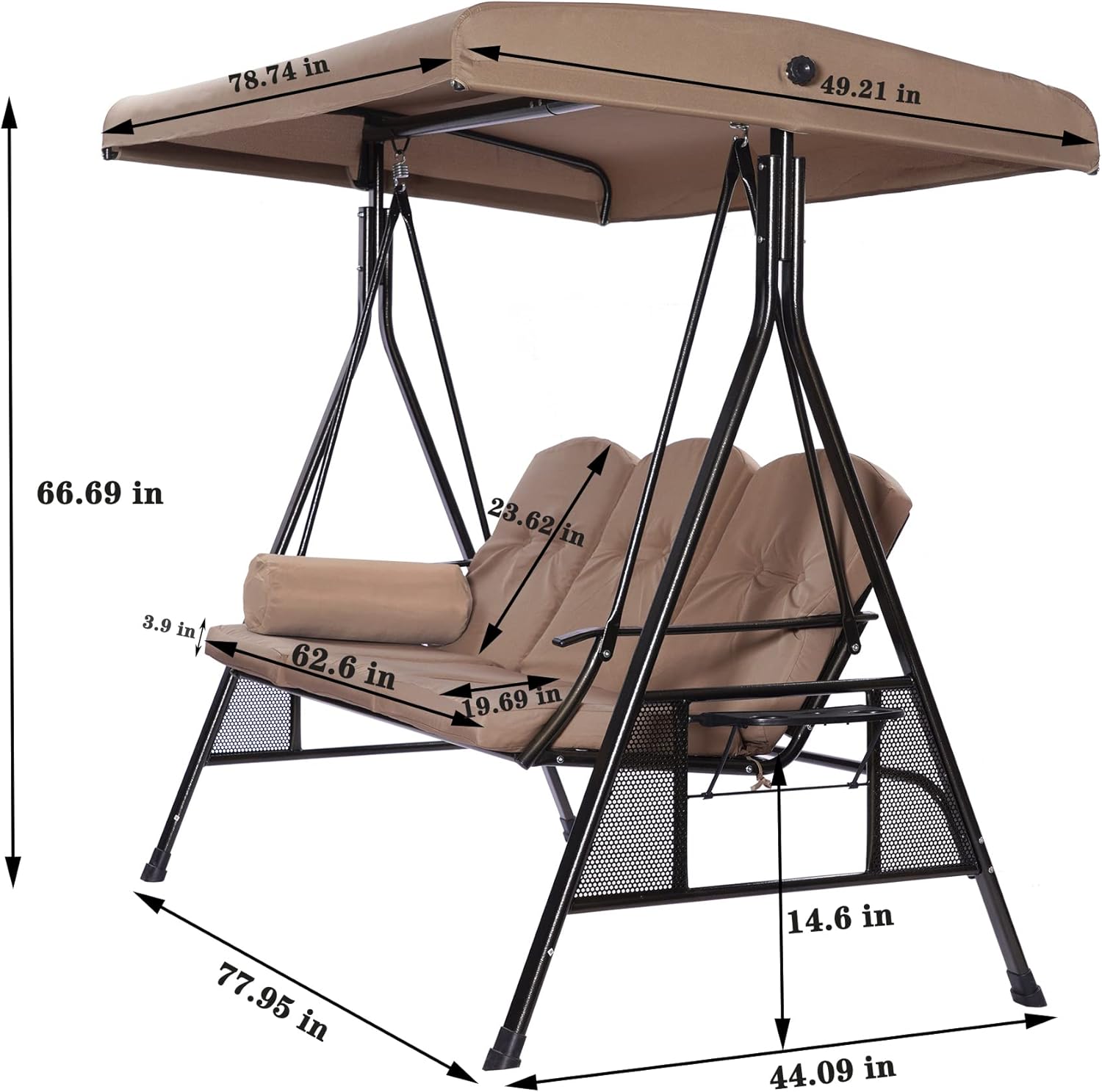 Modern 3 Persons Luxury Outdoor Porch Swing Chair 
