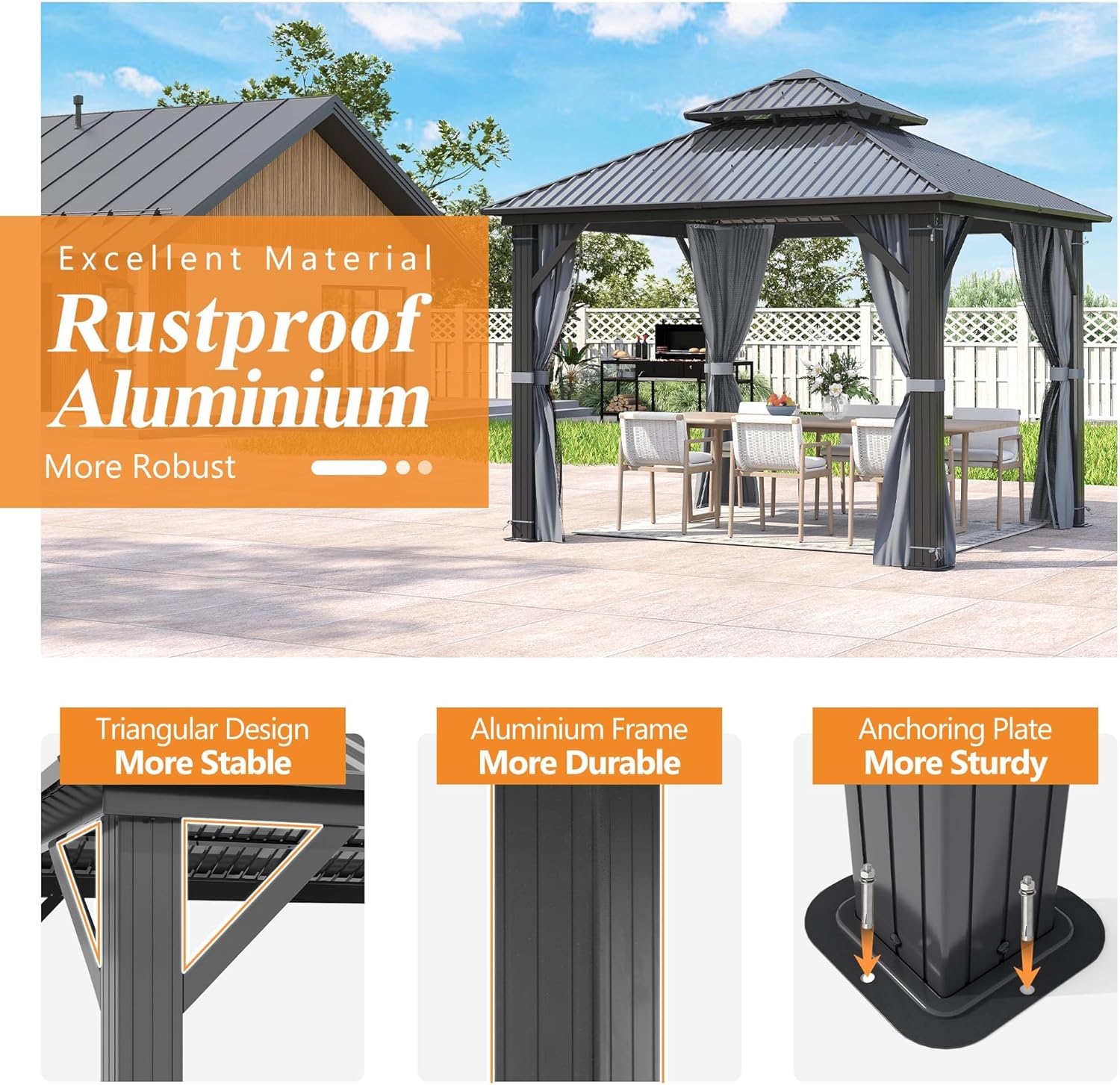 9.5x9.5FT Outdoor Hardtop Gazebo with Double Roof 