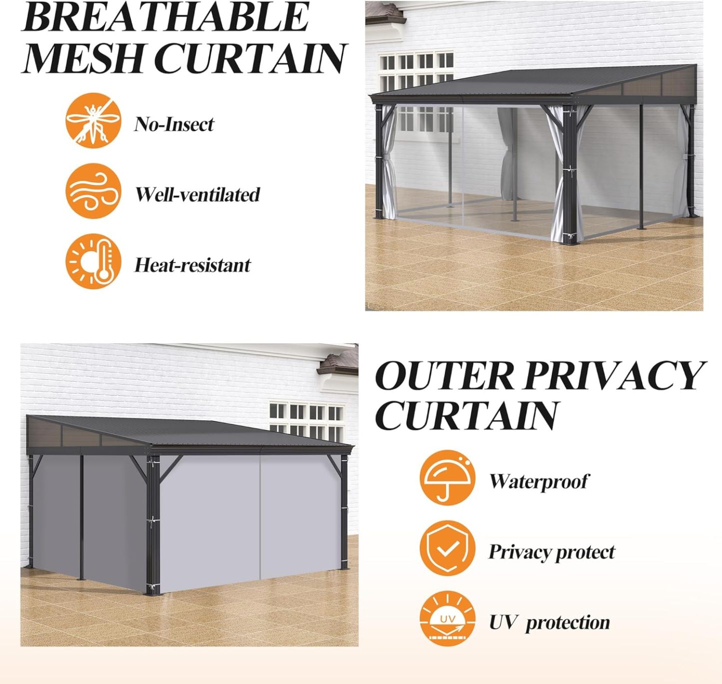 12' x 14' Lean to Hardtop Gazebo for Patio