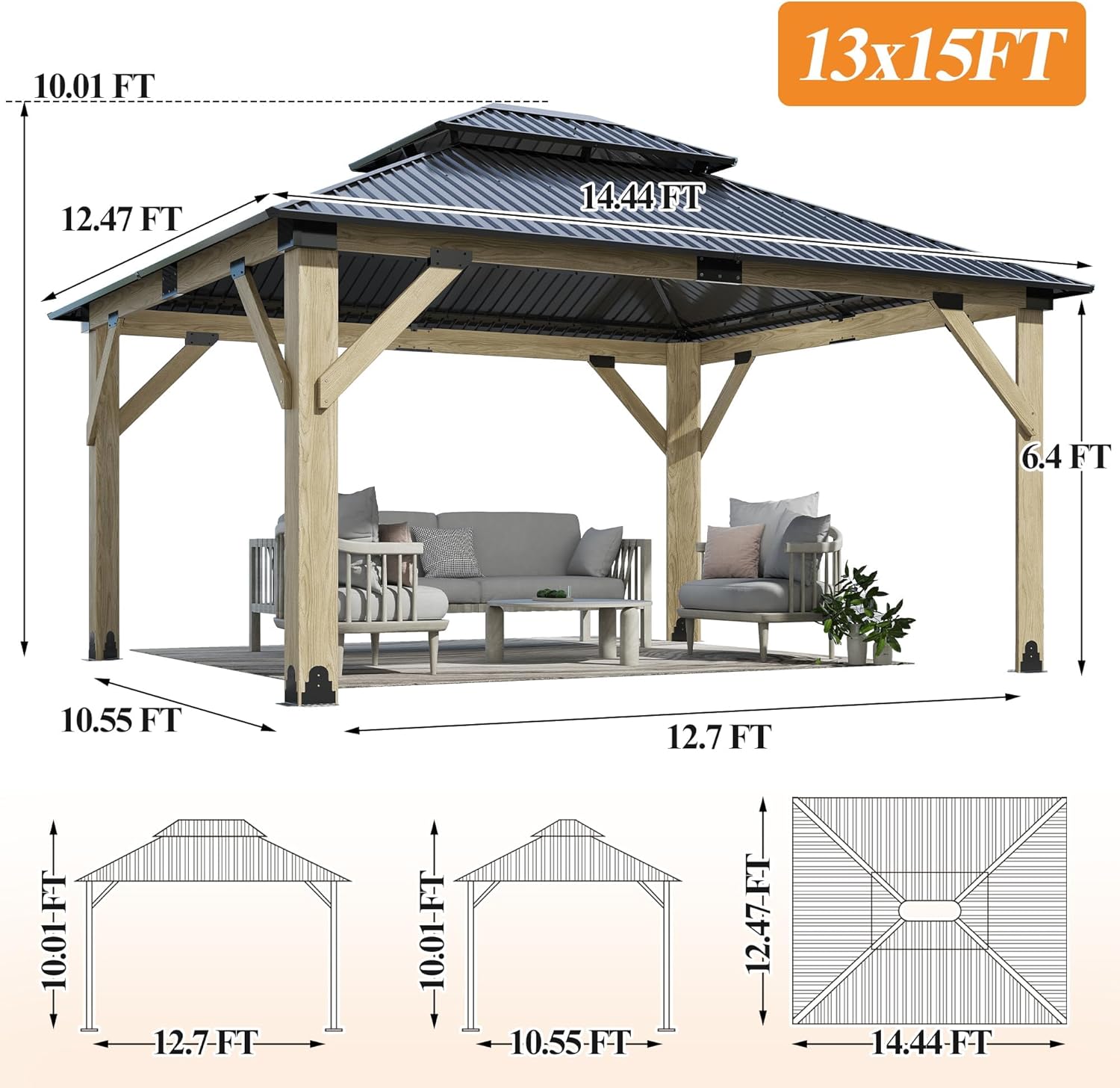  13’x15’ Outdoor Wooden Gazebo