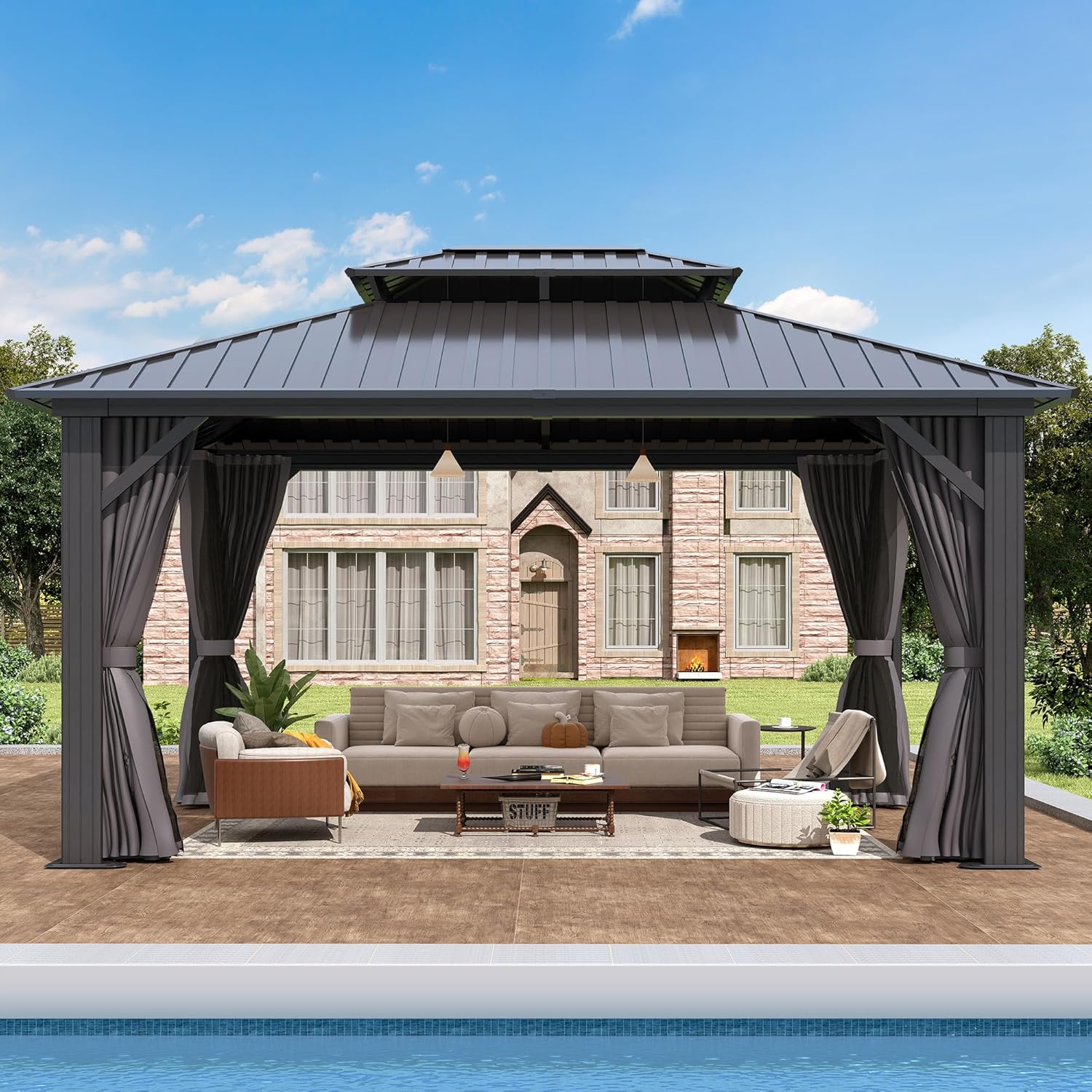 12'x14' Outdoor Hardtop Gazebo with Double Roof 