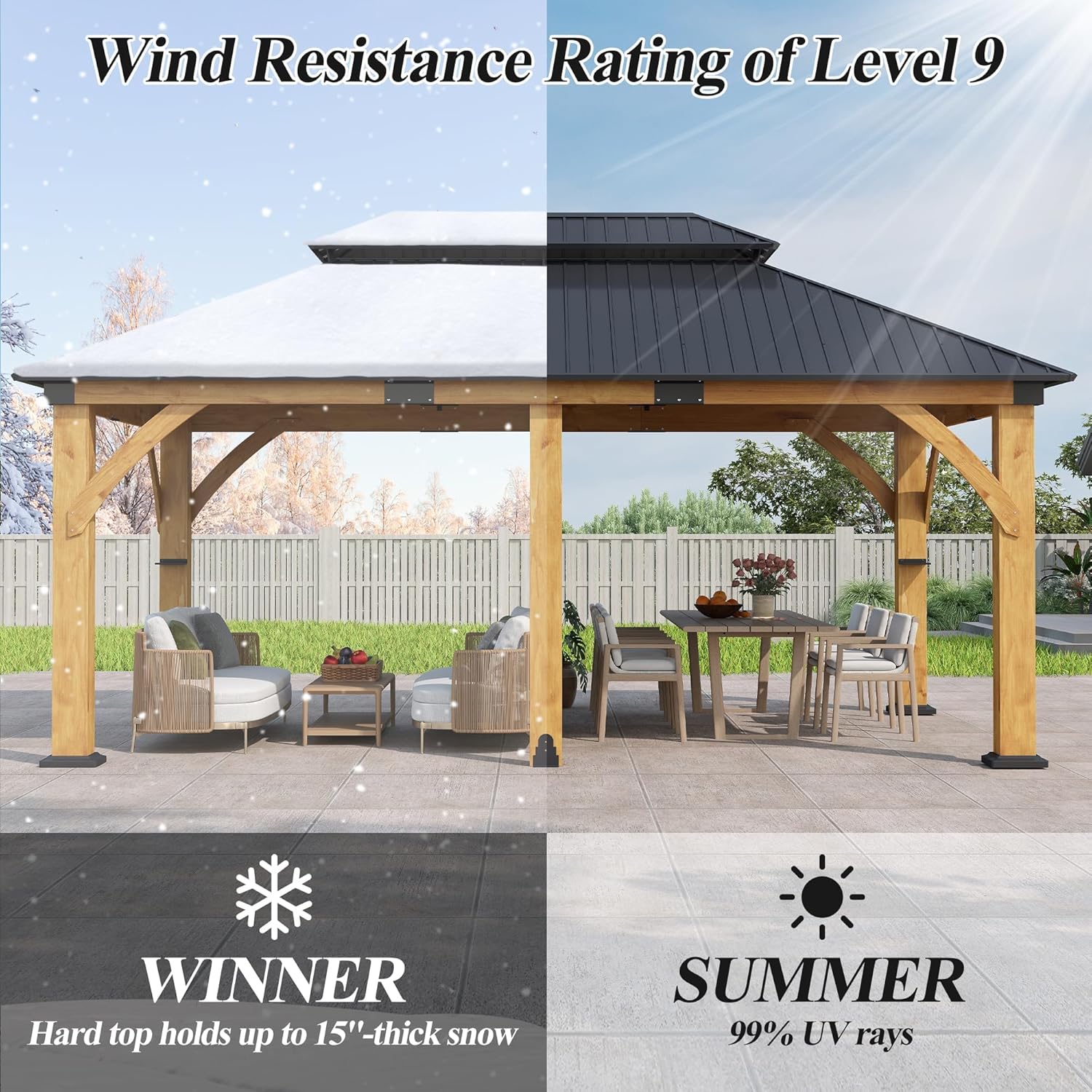 12’x 20’ Outdoor Spruce Wood Gazebo